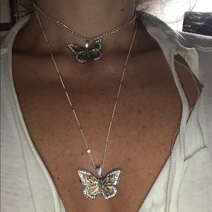 Floating Butterfly 2 chain Silver Plated Necklace